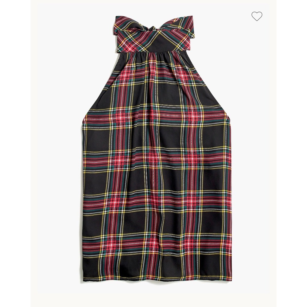 J.Crew Factory Plaid Sleeveless Tie Neck Tartan Dressy Blouse 4 Excellent